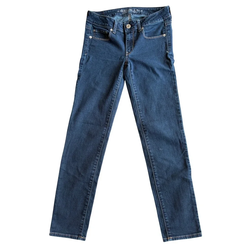 American Eagle Skinny Super Stretch Jeans Dark Wash Size 2 Short Indigo‎ Denim